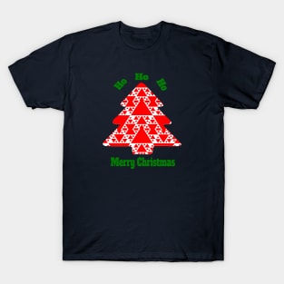 "Ho Ho Ho Merry Christmas" - in Red Christmas Tree Pattern T-Shirt